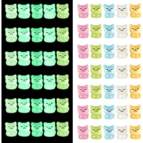 65pcs Luminous Miniature Cats, Mini Resin Cat Figurines, Multicolor, Milky White, Green, Orange, Pink, Blue, Glow in The Dark, Garden, Dollhouse, Party Favor Decorations