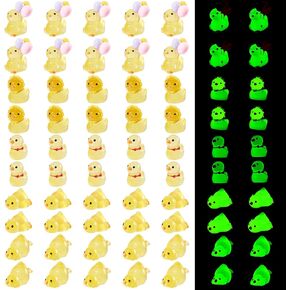 Cheriswelry 50Pcs Luminous Mini Resin Ducks Glow in The Dark Micro Landscape Ornament Tiny Duck Decor Miniature 13-24mm for DIY Dollhouse Accessories Birthday Party Present