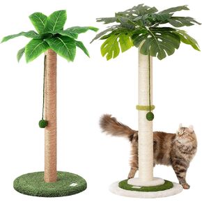 Meowooou Cat Scratfer Post ، طوله 33 بوصة مع حبل سيزال ، أسلوب استوائي ، لطيف للقطط