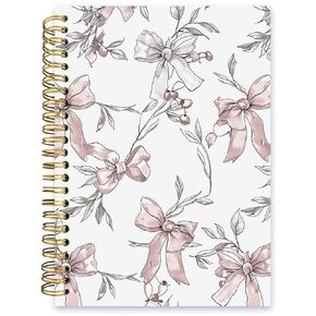 ISANOU Bow Notebook,Lined Spiral Notebook Hardcover,College Ruled Notebook,Office School Journal Notebook for Work,5.5x8.3 Inch 80 Pages,Gifts for Women Girl