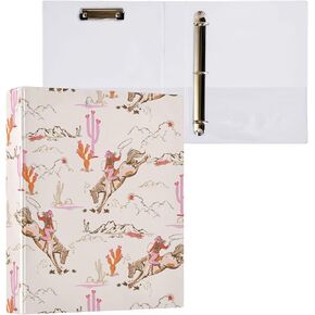 Fisyme Cowgirl Western American 1.5 Inch 3 Ring Binder with Clipboard Round Ring Binder Holds 200 Sheets 8.5" x 11" Letter Size Paper for Office Supplies, 1 Pack