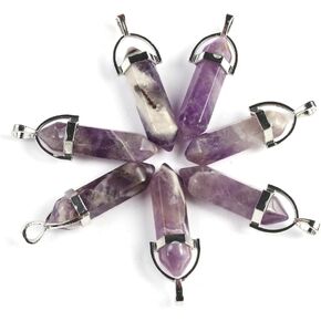 20pcs Natural Stone Pendant Hexagonal Prism Rose Quartz Amethyst Healing Crystals Stone Charms For Jewelry Making DIY Necklace
