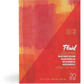 وسادة ألوان مائية فنان السوائل ، 140 رطل (300 GSM) لوحة ورق الضغط البارد للطلاء المائي والوسائط الرطبة ، طي ، 9 × 12 بوصة ، 20 ورقة بيضاء