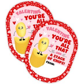 All That & A Stack of Chips Valentine's Day Stickers | 30 pk Labels for Snack Stack Pring Packs | Bulk Classroom to Attach to Chips Can for Valentines Day | Vday Class Treat Gifts