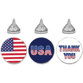 Andaz Press 240 Pack 4th of July Stickers, Bulk Chocolate Drop Labels American Flag, USA, Thank You Fourth of July Stickers, USA Patriotic Stickers for Kids 4th of July Party Favors Memorial Day