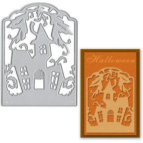 Halloween House Frame Background Cutting Dies, Halloween Die Cuts for Card Making DIY Scrapbooking and Photo Album Card Craft Decoration.