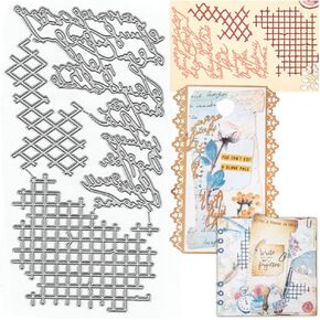 ALIBBON Background Die Cuts for Card Making and Scrapbooking, Square Plaid Cutting Dies Metal Template Molds, Wavy Line Background Die Cuts for DIY Photo Album Paper Embossing Card Making Decoration