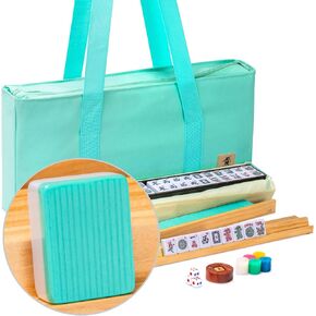 Yellow Mountain Imports American Mahjong Set, Chinoise II with Floral Blue Soft Case - All-in-One Racks with Pushers, Wright Patterson Betting Coins, Dice, & Wind Indicator