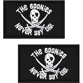 2 pcs goonies لا تقل أبدا أن يموت مضحك تكتيكي الخطاف المطرز المطرز والحلقة حلقة رقعة زين للحقيبة ، الخوذات ، راكب الدراجة النارية ، السترة ، الزي الرسمي ، حقائب الظهر ، معطف ، جينز ، القبعات ، الحقائب ، السراويل ، سترات ، ملابس