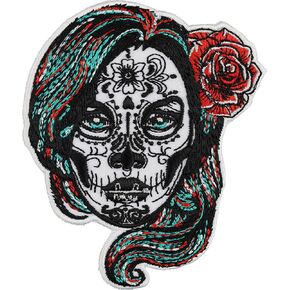 La Catrina Dia de Muertos Mexican Skull Sew on Patch - الحديد على بقع للنساء المكسيكيات ، وسائل الدراجات النارية للسيدة - زين الوشم المكسيكي للسترات ، الجينز ، حقائب الظهر ، القبعات والقمصان - 3.14x3.93 في