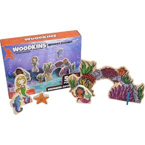 Wild Republic ، Woodkins Mermaid Wooden Playset ، هدية للأطفال ، رائعة للعب المبتكرة ، ودية Eco ، ومجموعة من خمس قطع محاصر