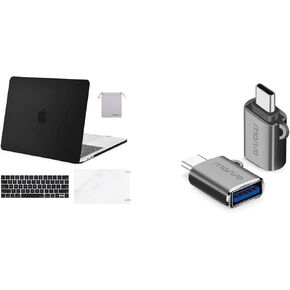 MOSISO Compatible with MacBook Pro 13 inch Case M2 2023, 2022, 2021-2016, USB C to USB Adapter 2 Pack&Keyboard Cover&Screen Protector&Storage Bag, Black&Space Gray