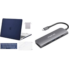 Moseso متوافق مع MacBook Pro 13 بوصة الحالة M2 2023-2016 M1 ، محور USB-C ، 6in1 محول متعدد النوعية إلى 65 واط شحن الطاقة والغطس الصلب والوحة المفاتيح واقي وحقيبة التخزين ، Navy Blue