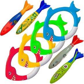 Shark Diving Rings and Swimming Pool Torpedo Toys Set – Underwater Torpedo Rockets with Shark Fish Rings for Swimming Training, Water Games and Family Fun | 8-Piece Dive Toys for Kids & Adults