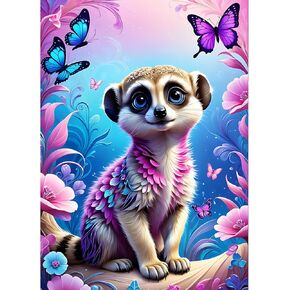 GDYEEH DIY 5D لطيف Meerkat Diamond Art Kits ، Round Cull Drill Flowers Flowers Diamond Painting Picture ، Butterflies Diamond Paint Kits Craft for البالغين المبتدئين ، ديكور الجدار المنزلي 12x16 بوصة