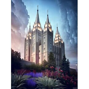Puagemti 5D Landscape Diamond Salt Lake Temple Painting للبالغين ، قماش فني الماس الكامل Diamond Diy ، التطريز الكريستالي للحجر المنزلي.