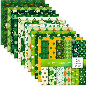 24 Sheets St. Patrick's Day Green Scrapbook Pattern Paper Pack, 6 Inches Single-Sided Festival Celebration Decorative Craft Decopodge Paper Folded Flat for Card Making (A-style)