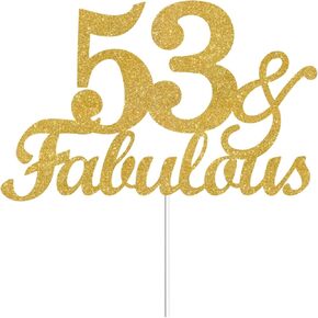 53 & Fabulous Cake Toppers Gold Glitter, Happy 53rd Birthday Cake Topper Cheers to 53 Years Old Bday Decoration, Fifty-three and Fabulous Cake Decorations for 53rd Birthday Anniversary Party