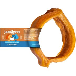 جاك و Pup Bully Rings للكلاب | 4 "حلقات عصا الفتوة للكلاب واحدة المكونات الكلب علاج ، واللباس الخام الكلب مضغ (1 CT)