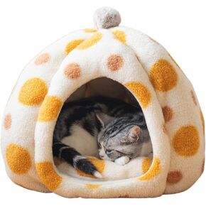 سرير Cat Polka dot yurt ، مخبأ كهف شبه محفوف بالمختارة ، منزل مريح ناعم للقطن الداخلي (الأزرق ، كبير)