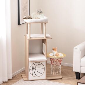 Tangkula Modern Cat Tree ، برج قط خشبي 57 بوصة مع وظائف خدش سيزال ، جثم أعلى مبطن ، شقة قطة ، أرجوحة معلقة وسلم تسلق ، برج شجرة القطط الكبير متعدد الطبقات للقطط الداخلية