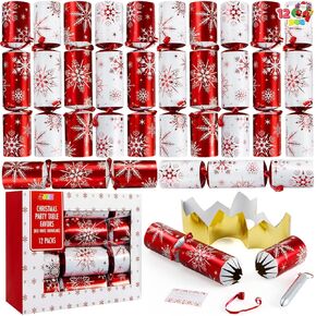 JOYIN 12 Pack Christmas Non-Snap Party Favor, Red & Green Snowflake Party Table Favor Includes Party Hat, Jokes & Gifts, Xmas Gifts Prizes for Christmas Holiday Dinner Traditions Party Supplies
