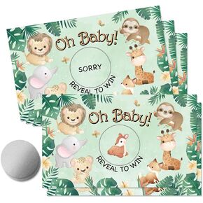 50 Psc Oh Baby Scratch off Game Cards, Funny Forest Jungle Animals Scratch Cards for Birthday Baby Shower Party, Lottery Group Reveal Games Activity Supplies, Animals Theme Party Supplies