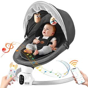 Baby Swings for Infants - Exclusive App & Bluetooth Function, Electric Baby Swing with 5 Point Harness & 5 Sway Speeds, 10 Preset Lullabies, Portable Infant Swing for Indoor/Outdoor (Light Gray)