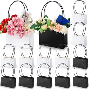 Glenmal 12 PCS Kraft Paper Flower Gift Box Beacs Beacs Rectangle Flower Flower Bouquet Booud with Weddles Wedding Valentine's Day Dame Dame ، Flor Poster ، Black ، White