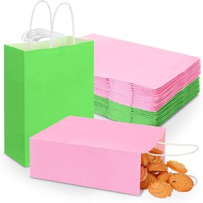 Kolldenn 24 Pcs Pink and Green Gift Bags 6.3 x 3.15 x 8.7 '' Paper Pink and Green Witch Theme Goodie Bags with Handle for Baby Shower, Birthday, Party Favor