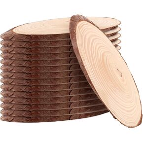 15 PCS Oval Natural Wood Slices, 7.8 x 4.7inch Unfinished Natural Wood Pieces with Bark, Oval Craft Wood Slices for Tables Centerpieces,Wooden Sliced Coasters