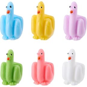 Middle Finger Duck, 6 Pcs Colorful Tiny Resin Mini Ducks for Micro Garden, Dollhouse and Landscape Accessories