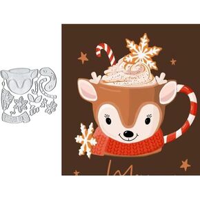 Christmas Deer Mug Metal Die Cuts Cutting Dies, Christmas Deer Mug Cup Paper Cards Cutting Dies Cut Stencils for DIY Embossing Card Making Book Tags Decorative Paper Dies Scrapbooking