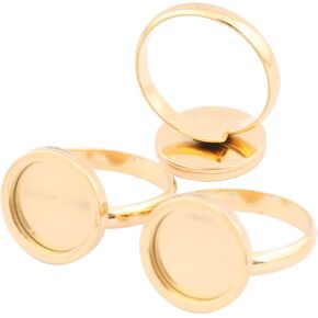 10pcs Stainless Steel Gold Plated Adjustable Round 12mm Cabochon Ring Base Blank DIY Bezel Setting Trays for Jewelry Making