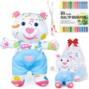 15 بوصة دمية Doidle Bear ، دب التلوين الرجعية مع 12 علامة قابلة للغسل ، والحيوانات المحشوة 90s هدايا إبداعية للأطفال ، وعطلة/عيد ميلاد هدية للبنات من 3-5،5-7