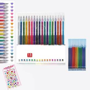Glitter Gel Pen Set，Neon Neutral Pen with Refills，Artist Colored Gel Markers Colorful Pens，Glitter Neon Colour Neutral Pen Set，Suitable for Adults Colouring Books and Drawings (18pcs)