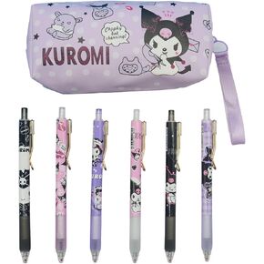 Rondlaho Kuluomi Kawaii Small Storage Case with 6 Pcs Cute Gel Pen, Kawaii Pen Pouch Coin Pouch Cosmetic Bag Office Supplies Stationery Organizer with Black Ink 0.5mm Ballpoint Pen