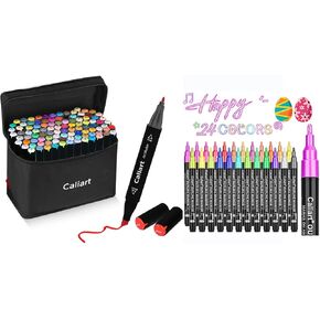 Caliart 100 Colors Cohetly Markers ، 24 أقلام رسم مزدوجة ، علامات دائمة - هدية يوم الأم للأم ، الأطفال ، البالغين ، الفنانين ، البطاقات ، الرسم