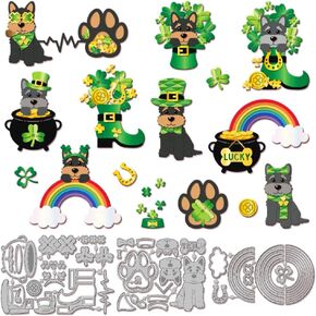 GLOBLELAND St. Patrick's Day Dog Cutting Dies Metal Layered Dog and Rainbow Cutting Die Template Gold Coins Paper Cutting Dies for Scrapbooking Card Making Crafts Paper Cards