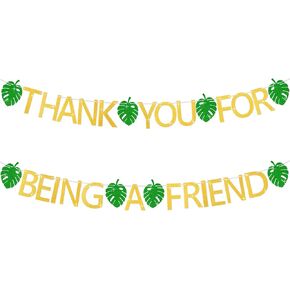 Taobary شكرًا لكونك على زخارف حفلة صداقة لافتة ، Golden Glitter شكرًا لك على راية Palm for Friend