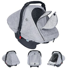 TSAYAWA Baby Car Seat Cover Winter, Warm Cozy Carseat Cover for Babies with Mesh Window Breathable, Full Protection Infant Car Seat Covers for Boys Girls, Windproof Newborn Car Seat Canopy, Gray
