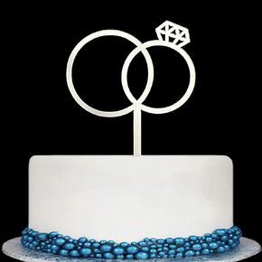 خاتم الماس الزفاف MR & MRS Cake Topper ، Bride and Groom Cake Topper ، Mirror Silver Acrylic