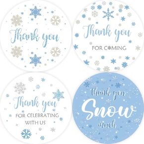 80pcs Snowflake Thank You Stickers, Thank You Snow Much Round Stickers, Frozen Snowflake Stickers, Winter Snowflake Thank You Stickers for Winter/Wedding Party Favors