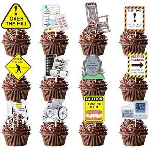24pcs Dessert Cupcake Topper Pick for Wheelchair Disability Rehabilitation Cancer Care Awareness Theme Decor Supplies Men Women Happy Birthday Party Decorations