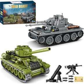 WW2 2 in 1 Army Tank Building Kit Crate A American M4 Sherman & A German Tiger Tank Toy Militar