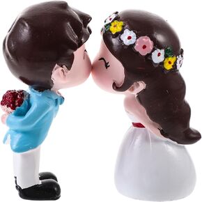 NOLITOY Wedding Cake Topper 1 Pair Bride Groom Figurine, Mini Resin Newlywed Couple Kiss Statue for Wedding Cake Ornament Party Desktop Car Decor(2.75 Inch)
