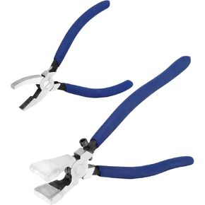 2 Pcs Glass Breaking Pliers and Breaker Grozer Pliers Set, Glass Pliers with Rubber Tips Glass Cutting Tool Kit for Stained Glass Cutting Mosaics Breaking, Breaking&Grozer