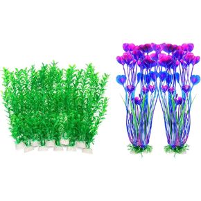 AQUANEAT Fish Tank Artificial Plants, Aquarium Plants Plastic,Fish Tank Decorations, 2packs Bundle with 10pcs Green Plans