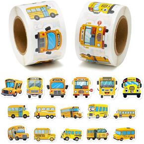 2-ROLL PACK School Bus Sticker 1000pcs Cartoon Deals ملصقات كرتون فينيل مقاومة للماء للأطفال الفصول الدراسية للأطفال محمول زجاجة محمولة العودة إلى ديكور المدرسة ومستلزمات المعلمين