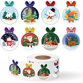 500Pcs Christmas Stickers Roll Cute Santa Claus Snowman Gingerbread Man Ornament Ball Labels Decals Seasonal Xmas Winter Holiday Envelope Seals Scrapbooking DIY Craft Decor Party Favor Gift, 8 Designs